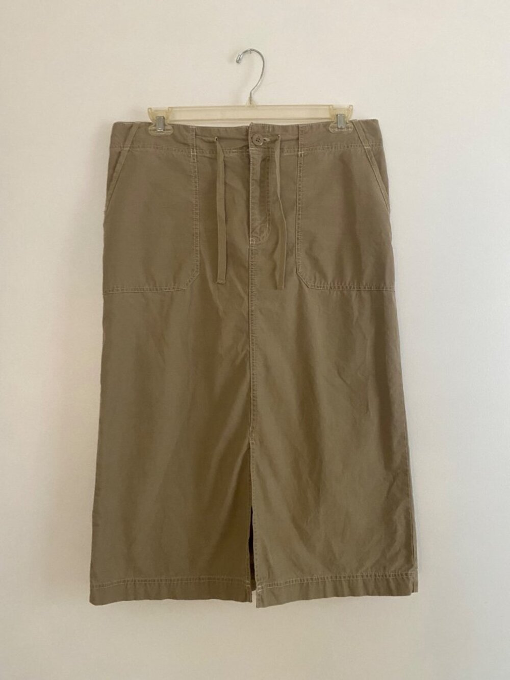 Eddie Bauer Khaki Cotton Midi Skirt With Front Slit Size 14